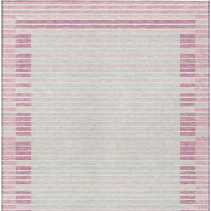 HomeRoots 5' Cheerful Pink and Ivory Striped Washable Area Rug for Indoor and Outdoor Spaces, Durable Design 10' X 14' 610497