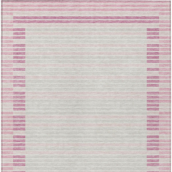 HomeRoots 5' Cheerful Pink and Ivory Striped Washable Area Rug for Indoor and Outdoor Spaces, Durable Design 10' X 14' 610497