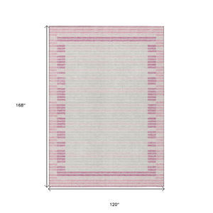 HomeRoots 5' Cheerful Pink and Ivory Striped Washable Area Rug for Indoor and Outdoor Spaces, Durable Design 10' X 14' 610497