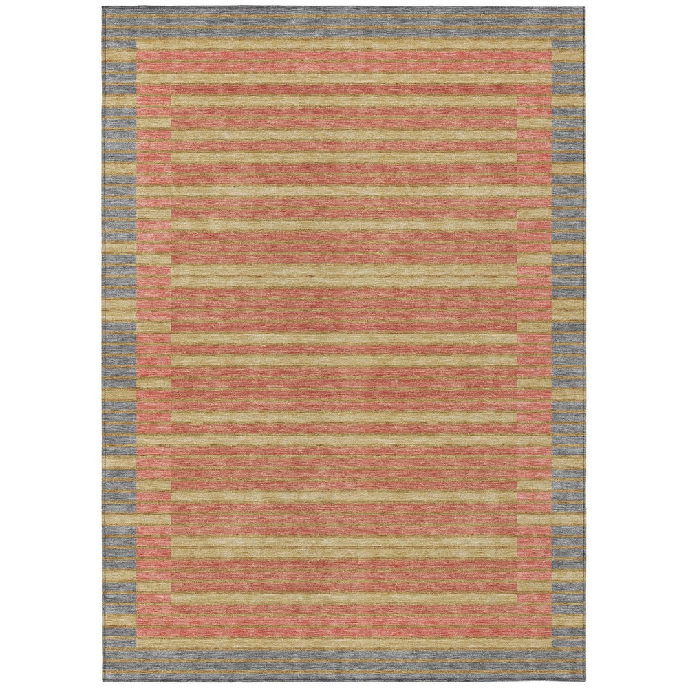 HomeRoots 5' Stylish Pewter and Gold Striped Area Rug for Indoor/Outdoor Spaces - Durable & Washable Design 5' X 8' 610499