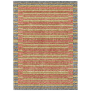 HomeRoots 5' Stylish Pewter and Gold Striped Area Rug for Indoor/Outdoor Spaces - Durable & Washable Design 5' X 8' 610499