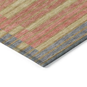 HomeRoots 5' Stylish Pewter and Gold Striped Area Rug for Indoor/Outdoor Spaces - Durable & Washable Design 5' X 8' 610499