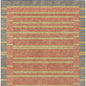 HomeRoots 5' Stylish Pewter and Gold Striped Area Rug for Indoor/Outdoor Spaces - Durable & Washable Design 5' X 8' 610499