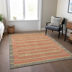 HomeRoots 5' Stylish Pewter and Gold Striped Area Rug for Indoor/Outdoor Spaces - Durable & Washable Design 5' X 8' 610499