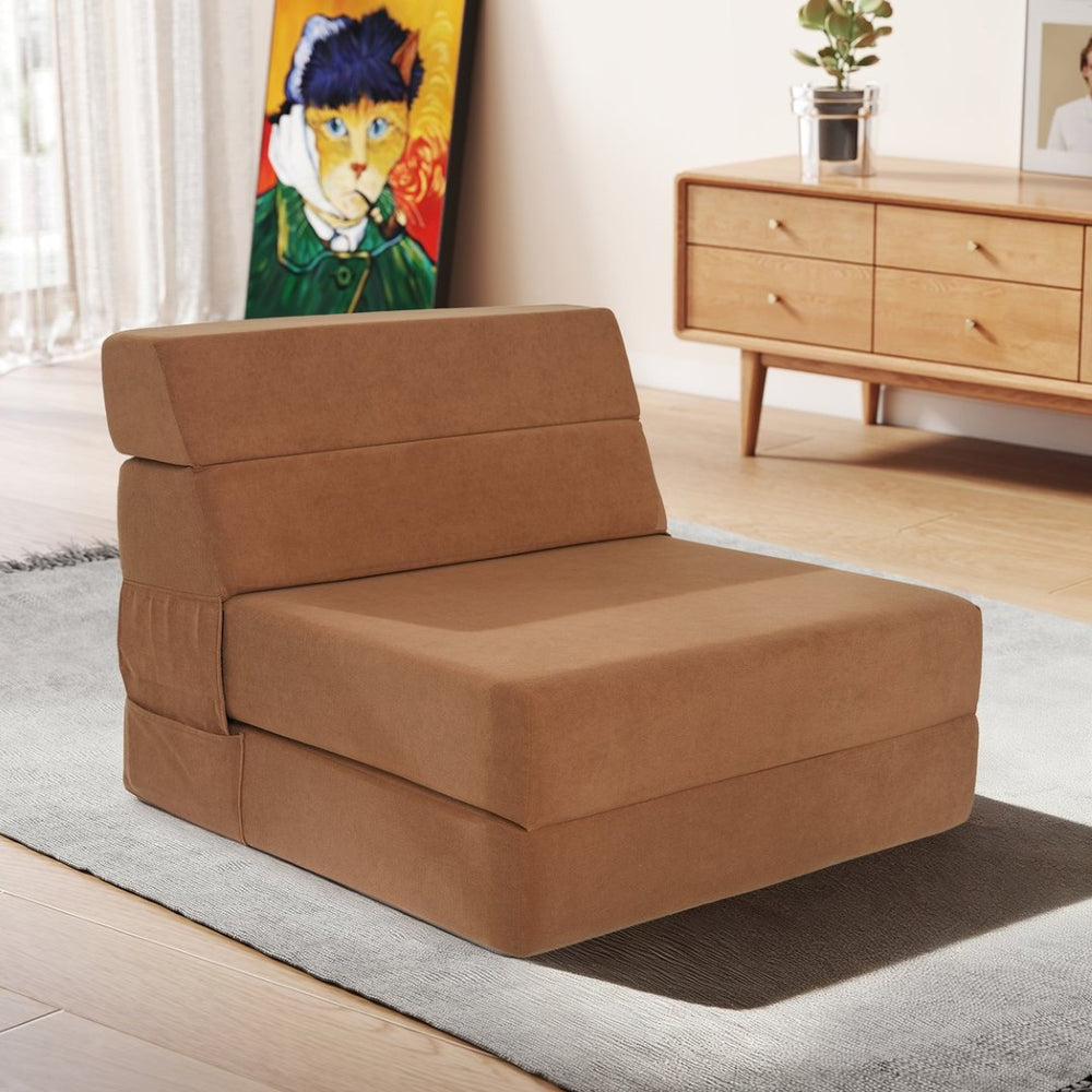 English Elm Folding Floor Sofa Convertible Foam Lounger Sleeper for Studio Dorm or Small Space T5880P498063
