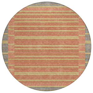 HomeRoots 5' Stylish Pewter and Gold Striped Area Rug for Indoor/Outdoor Spaces - Durable & Washable Design 8' Round 610500