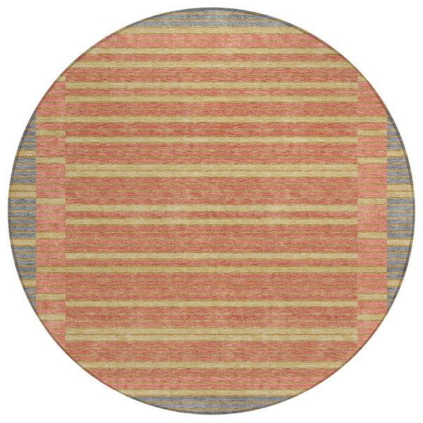 HomeRoots 5' Stylish Pewter and Gold Striped Area Rug for Indoor/Outdoor Spaces - Durable & Washable Design 8' Round 610500