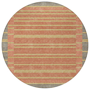 HomeRoots 5' Stylish Pewter and Gold Striped Area Rug for Indoor/Outdoor Spaces - Durable & Washable Design 8' Round 610500
