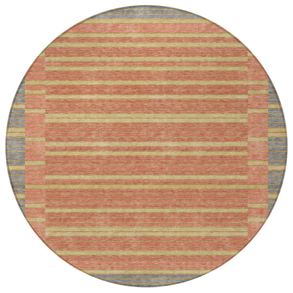 HomeRoots 5' Stylish Pewter and Gold Striped Area Rug for Indoor/Outdoor Spaces - Durable & Washable Design 8' Round 610500