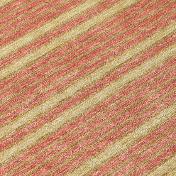 HomeRoots 5' Stylish Pewter and Gold Striped Area Rug for Indoor/Outdoor Spaces - Durable & Washable Design 8' Round 610500