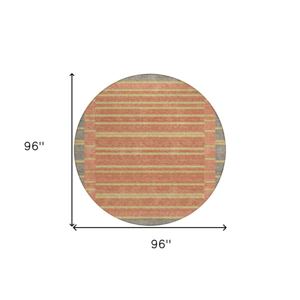 HomeRoots 5' Stylish Pewter and Gold Striped Area Rug for Indoor/Outdoor Spaces - Durable & Washable Design 8' Round 610500