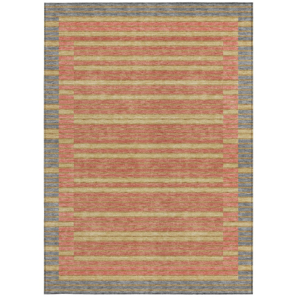 HomeRoots 5' Stylish Pewter and Gold Striped Area Rug for Indoor/Outdoor Spaces - Durable & Washable Design 8' X 10' 610501