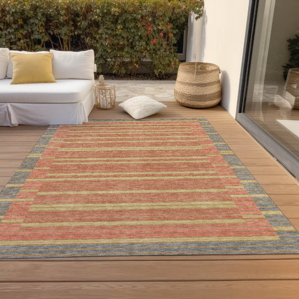 HomeRoots 5' Stylish Pewter and Gold Striped Area Rug for Indoor/Outdoor Spaces - Durable & Washable Design 8' X 10' 610501