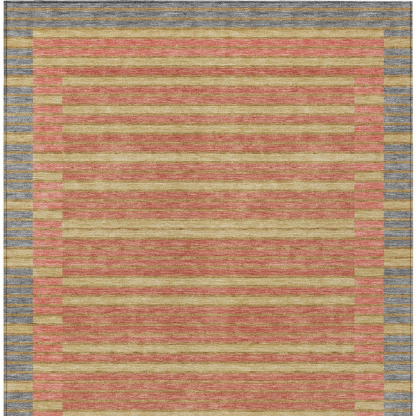 HomeRoots 5' Stylish Pewter and Gold Striped Area Rug for Indoor/Outdoor Spaces - Durable & Washable Design 9' X 12' 610502