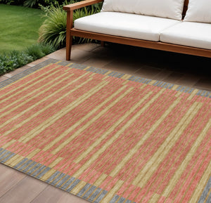 HomeRoots 5' Stylish Pewter and Gold Striped Area Rug for Indoor/Outdoor Spaces - Durable & Washable Design 9' X 12' 610502