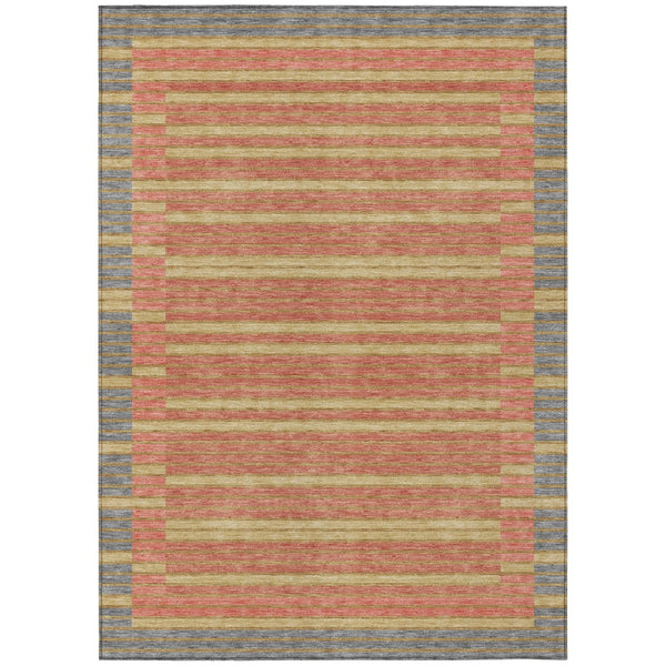 HomeRoots 5' Stylish Pewter and Gold Striped Area Rug for Indoor/Outdoor Spaces - Durable & Washable Design 9' X 12' 610502