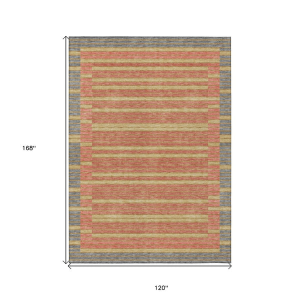 HomeRoots 5' Stylish Pewter and Gold Striped Area Rug for Indoor/Outdoor Spaces - Durable & Washable Design 10' X 14' 610503