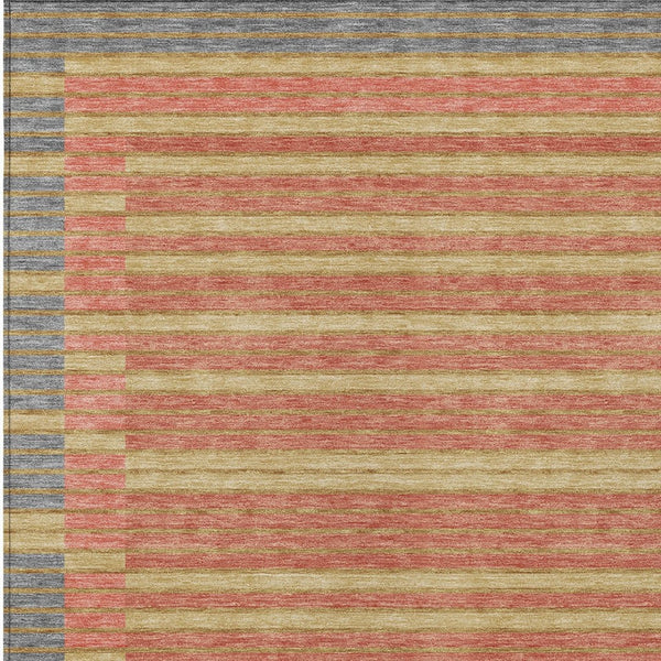 HomeRoots 5' Stylish Pewter and Gold Striped Area Rug for Indoor/Outdoor Spaces - Durable & Washable Design 10' X 14' 610503