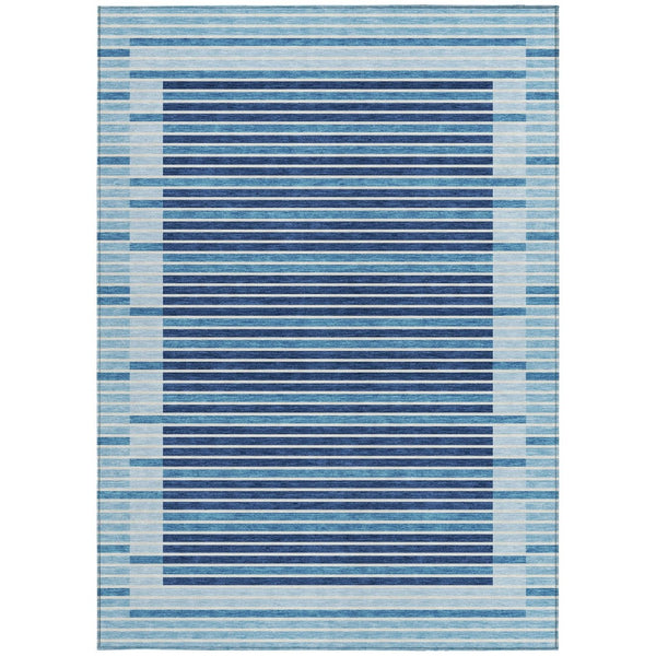 HomeRoots 5' Sky Blue and Denim Striped Area Rug - Durable, Machine Washable for Indoor and Outdoor Spaces 5' X 8' 610505