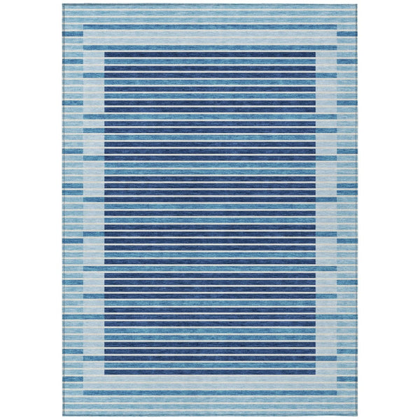 HomeRoots 5' Sky Blue and Denim Striped Area Rug - Durable, Machine Washable for Indoor and Outdoor Spaces 5' X 8' 610505