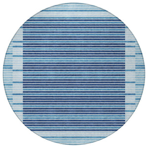 HomeRoots 5' Sky Blue and Denim Striped Area Rug - Durable, Machine Washable for Indoor and Outdoor Spaces 8' Round 610506