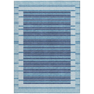 HomeRoots 5' Sky Blue and Denim Striped Area Rug - Durable, Machine Washable for Indoor and Outdoor Spaces 8' X 10' 610507