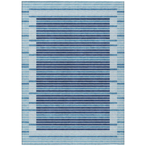 HomeRoots 5' Sky Blue and Denim Striped Area Rug - Durable, Machine Washable for Indoor and Outdoor Spaces 8' X 10' 610507
