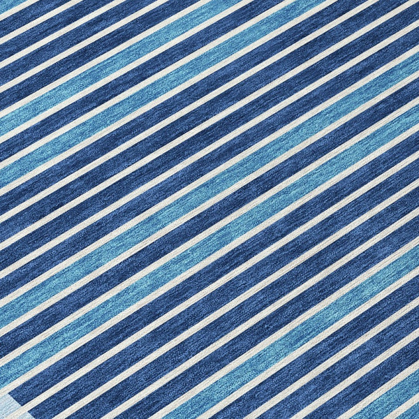 HomeRoots 5' Sky Blue and Denim Striped Area Rug - Durable, Machine Washable for Indoor and Outdoor Spaces 8' X 10' 610507