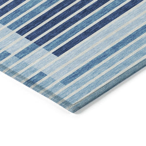 HomeRoots 5' Sky Blue and Denim Striped Area Rug - Durable, Machine Washable for Indoor and Outdoor Spaces 10' X 14' 610509