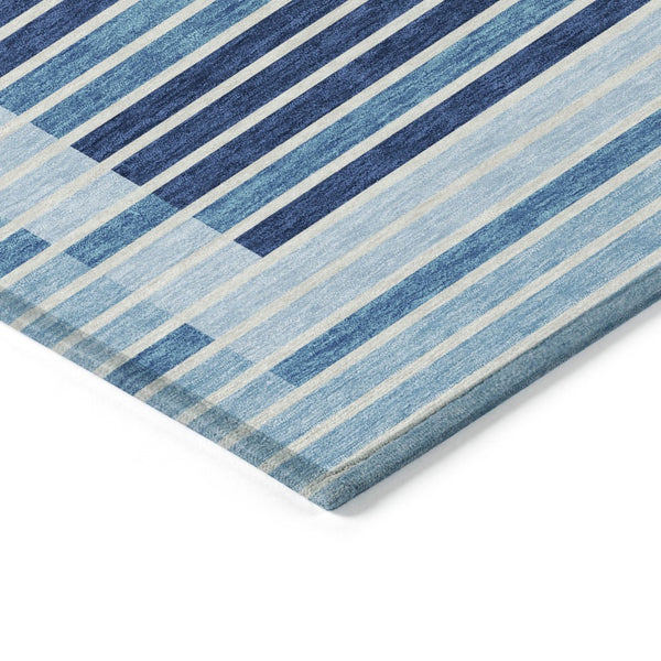 HomeRoots 5' Sky Blue and Denim Striped Area Rug - Durable, Machine Washable for Indoor and Outdoor Spaces 10' X 14' 610509