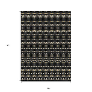 HomeRoots 5' Durable Black and Taupe Striped Washable Area Rug – Perfect for Indoor and Outdoor Spaces! 5' X 8' 610517
