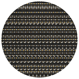 HomeRoots 5' Durable Black and Taupe Striped Washable Area Rug – Perfect for Indoor and Outdoor Spaces! 8' Round 610518