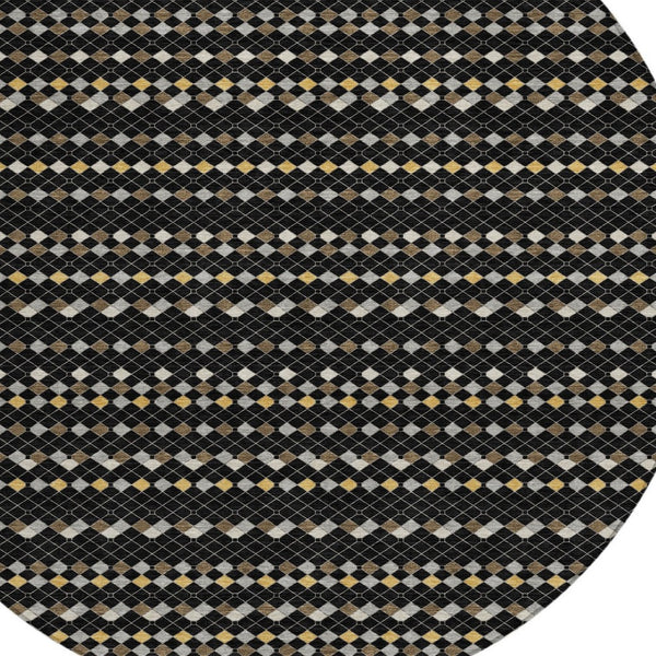 HomeRoots 5' Durable Black and Taupe Striped Washable Area Rug – Perfect for Indoor and Outdoor Spaces! 8' Round 610518