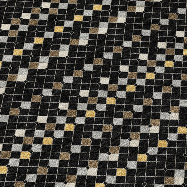 HomeRoots 5' Durable Black and Taupe Striped Washable Area Rug – Perfect for Indoor and Outdoor Spaces! 8' Round 610518