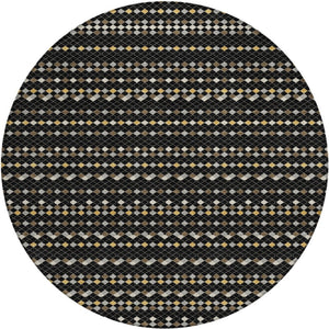 HomeRoots 5' Durable Black and Taupe Striped Washable Area Rug – Perfect for Indoor and Outdoor Spaces! 8' Round 610518