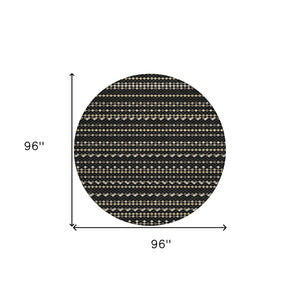 HomeRoots 5' Durable Black and Taupe Striped Washable Area Rug – Perfect for Indoor and Outdoor Spaces! 8' Round 610518
