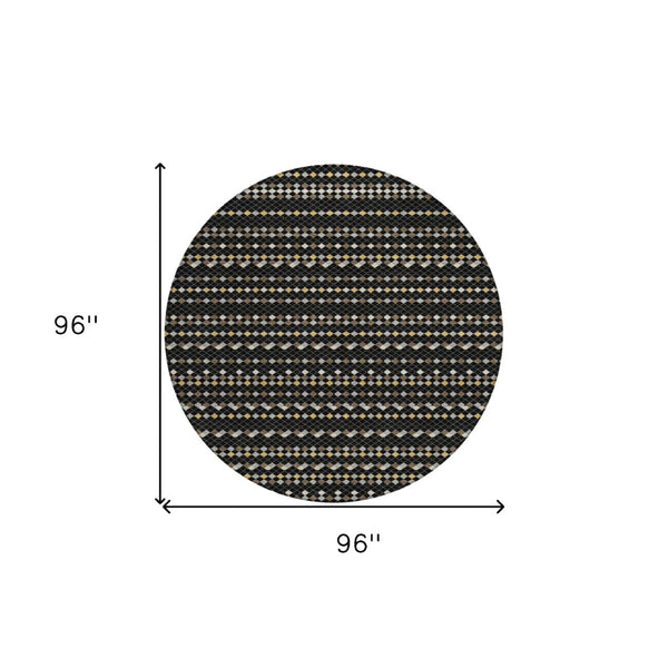 HomeRoots 5' Durable Black and Taupe Striped Washable Area Rug – Perfect for Indoor and Outdoor Spaces! 8' Round 610518