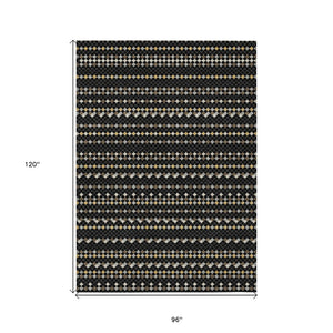 HomeRoots 5' Durable Black and Taupe Striped Washable Area Rug – Perfect for Indoor and Outdoor Spaces! 8' X 10' 610519