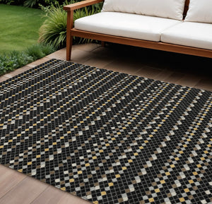 HomeRoots 5' Durable Black and Taupe Striped Washable Area Rug – Perfect for Indoor and Outdoor Spaces! 8' X 10' 610519