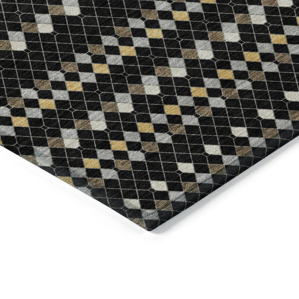 HomeRoots 5' Durable Black and Taupe Striped Washable Area Rug – Perfect for Indoor and Outdoor Spaces! 8' X 10' 610519