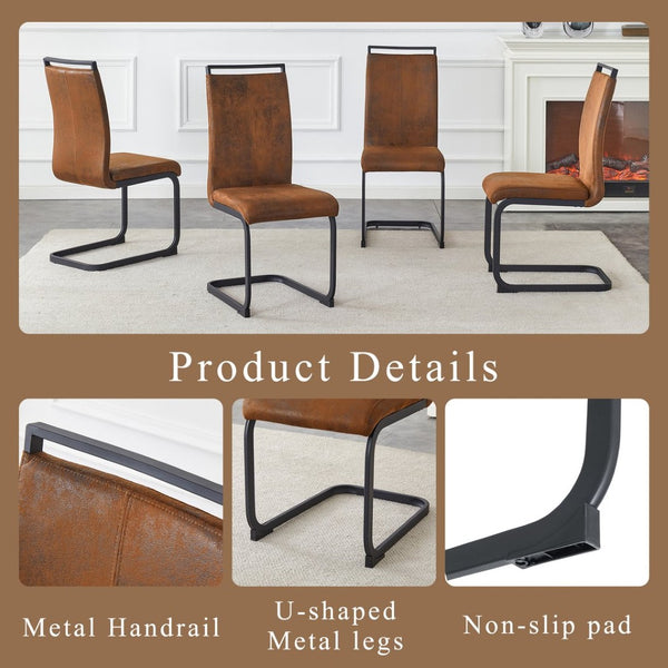 English Elm Set of 2 Vintage Brown Suede Fabric High Back Dining Chairs with Black Metal Frame W1151P324769
