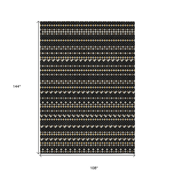 HomeRoots 5' Durable Black and Taupe Striped Washable Area Rug – Perfect for Indoor and Outdoor Spaces! 9' X 12' 610520