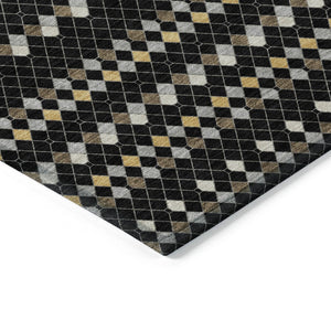 HomeRoots 5' Durable Black and Taupe Striped Washable Area Rug – Perfect for Indoor and Outdoor Spaces! 9' X 12' 610520