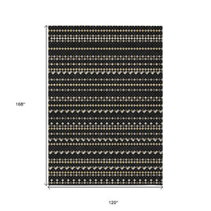 HomeRoots 5' Durable Black and Taupe Striped Washable Area Rug – Perfect for Indoor and Outdoor Spaces! 10' X 14' 610521