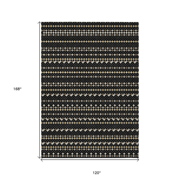 HomeRoots 5' Durable Black and Taupe Striped Washable Area Rug – Perfect for Indoor and Outdoor Spaces! 10' X 14' 610521