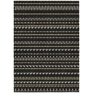 HomeRoots 5' Durable Black and Taupe Striped Washable Area Rug – Perfect for Indoor and Outdoor Spaces! 10' X 14' 610521