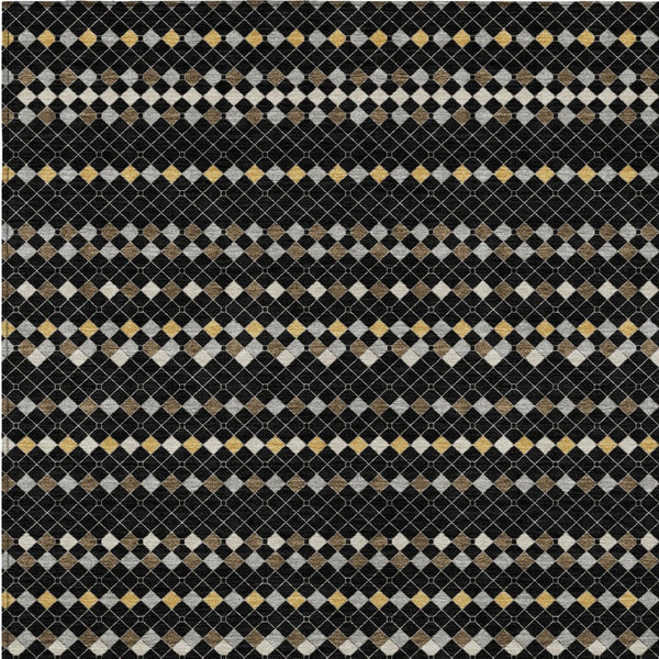 HomeRoots 5' Durable Black and Taupe Striped Washable Area Rug – Perfect for Indoor and Outdoor Spaces! 10' X 14' 610521