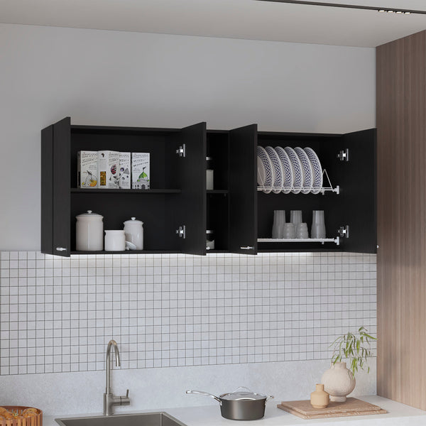 English Elm 59-inch Four Swing Doors Wall Cabinet Wenge - Spacious 6-Shelf Bath Storage with 2 Glass Panels, Stylish Concealment (59") B06280515