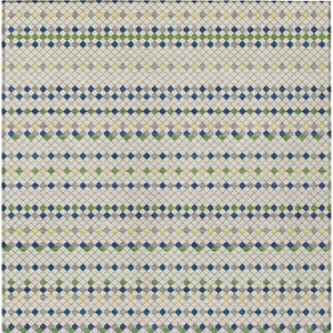 HomeRoots 5' Stylish Linen and Lime Green Striped Area Rug - Durable, Washable, Indoor/Outdoor Versatile Accent 5' X 8' 610535