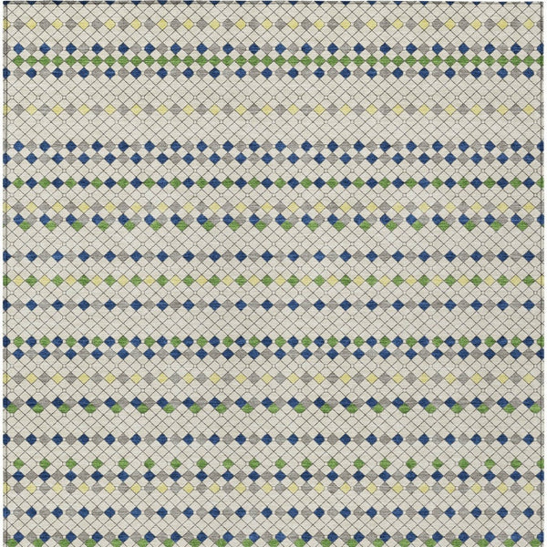 HomeRoots 5' Stylish Linen and Lime Green Striped Area Rug - Durable, Washable, Indoor/Outdoor Versatile Accent 5' X 8' 610535